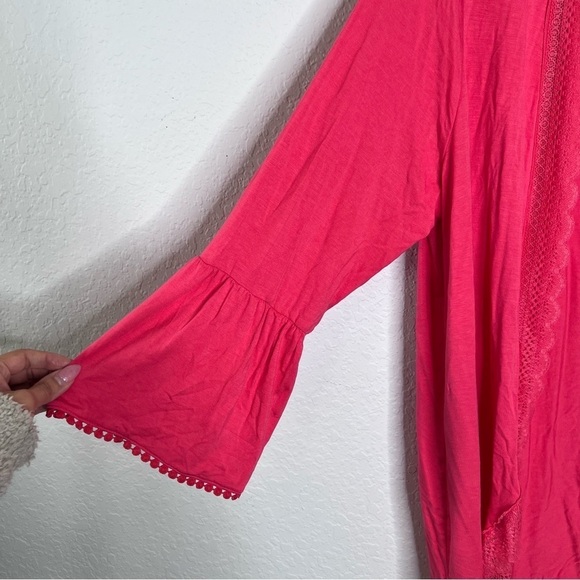 Torrid Cardigan Women 1X 14 16 Cover up Coral Pink Soft Knit Lace Trim Top HH - Picture 6 of 10